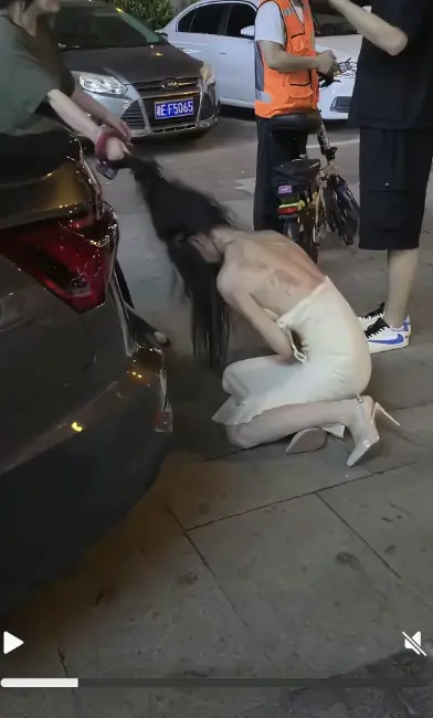 《白裙女子被抓头发跳河》《白衣女子被揪头发跳河》